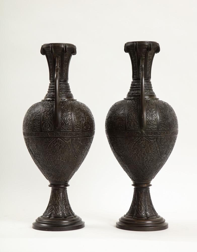 Pair 19th Century French Patinated Bronze Alhambra Vases, Stamped Tiffany & Co. In Good Condition For Sale In New York, NY
