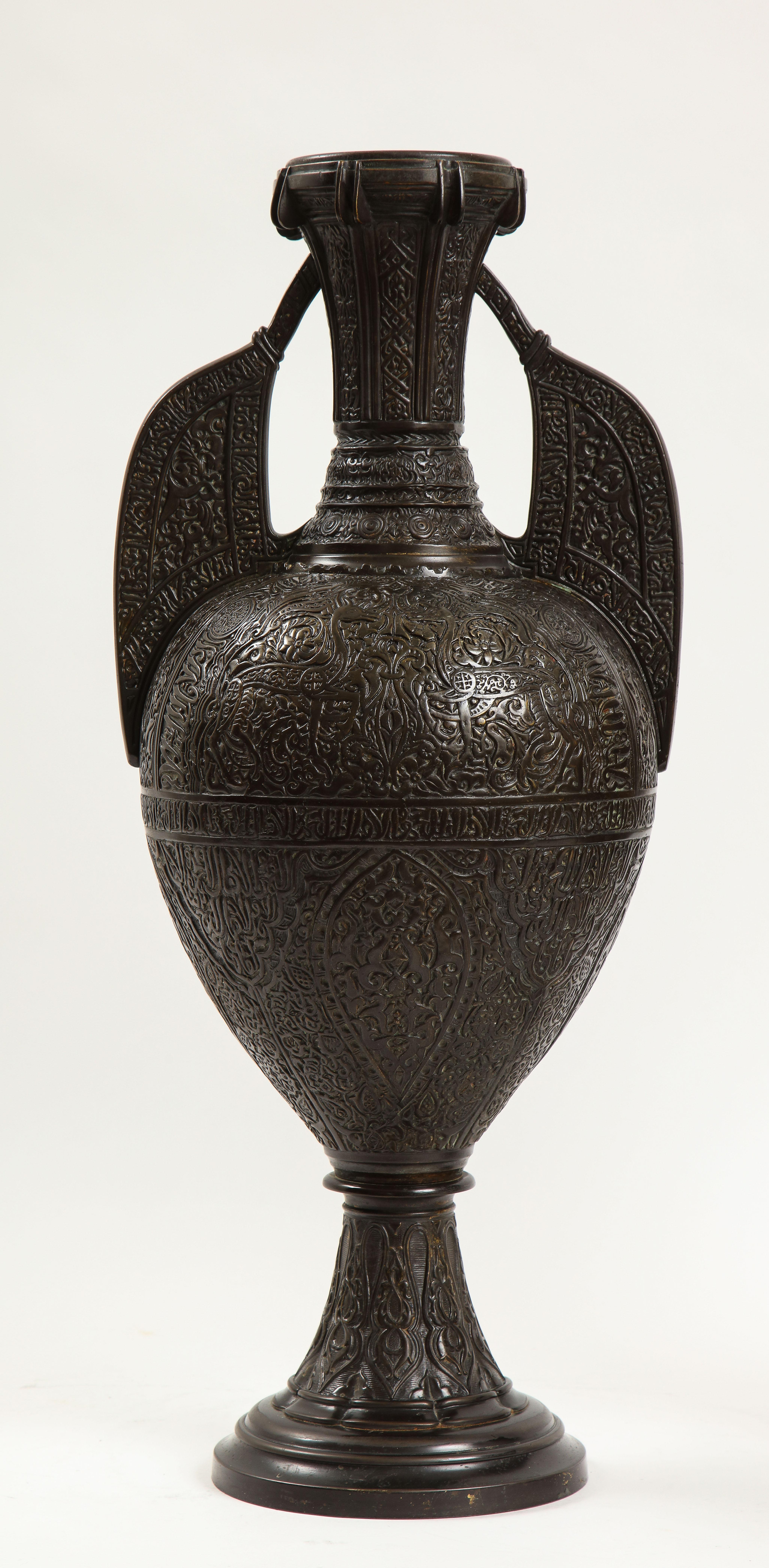 Pair 19th Century French Patinated Bronze Alhambra Vases, Stamped Tiffany & Co. For Sale 2