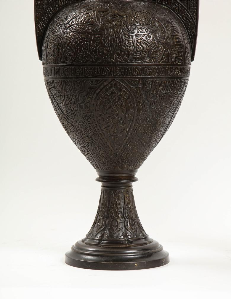 Pair 19th Century French Patinated Bronze Alhambra Vases, Stamped Tiffany & Co. For Sale 3