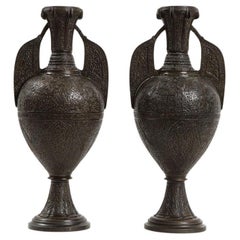 Pair 19th Century French Patinated Bronze Alhambra Vases, Stamped Tiffany & Co.
