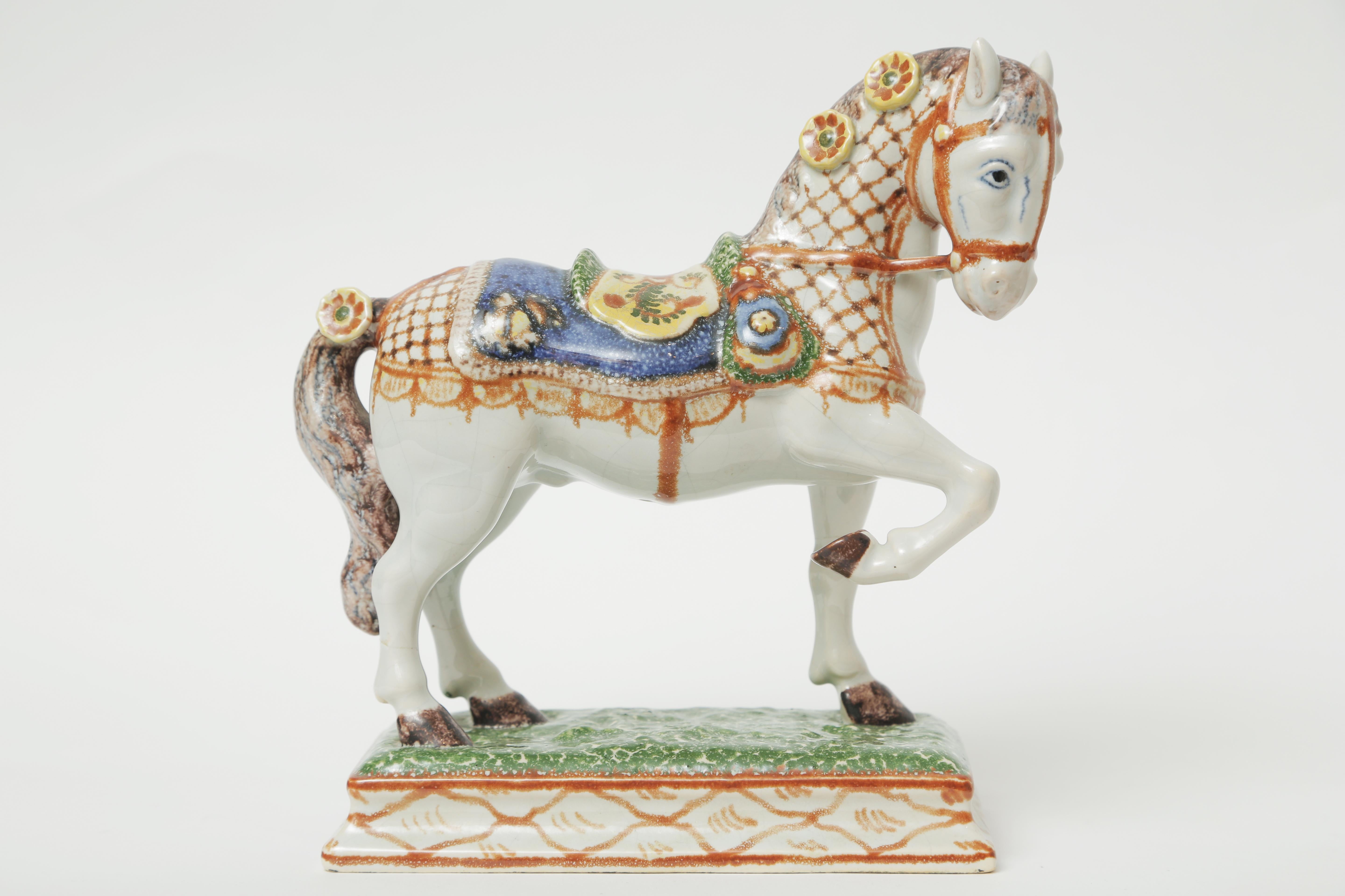 Hand-Crafted 19th Century French Porcelain Horse Sculptures. Hand Painted Great Detail, Pair