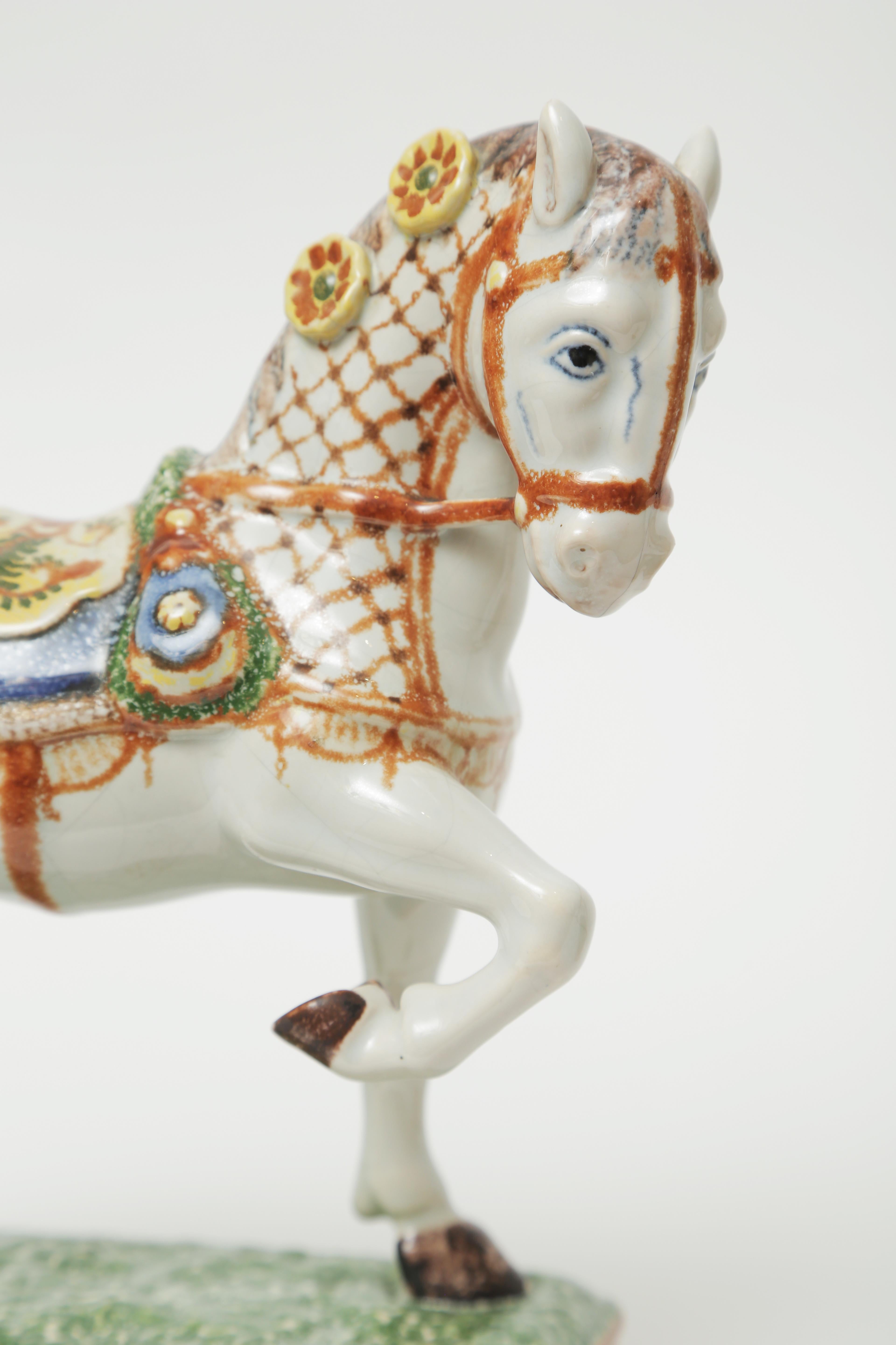 Mid-19th Century 19th Century French Porcelain Horse Sculptures. Hand Painted Great Detail, Pair