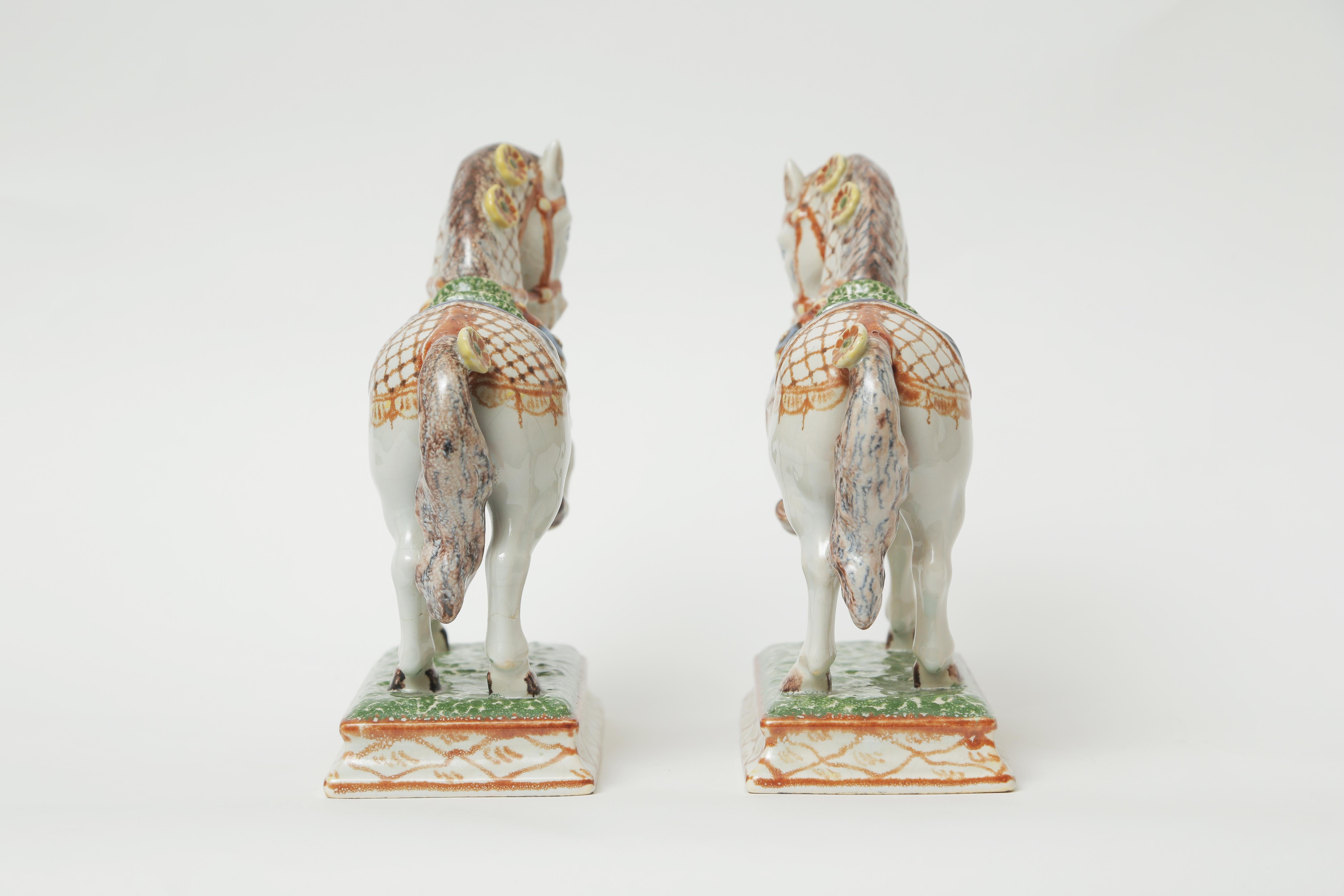 19th Century French Porcelain Horse Sculptures. Hand Painted Great Detail, Pair 2