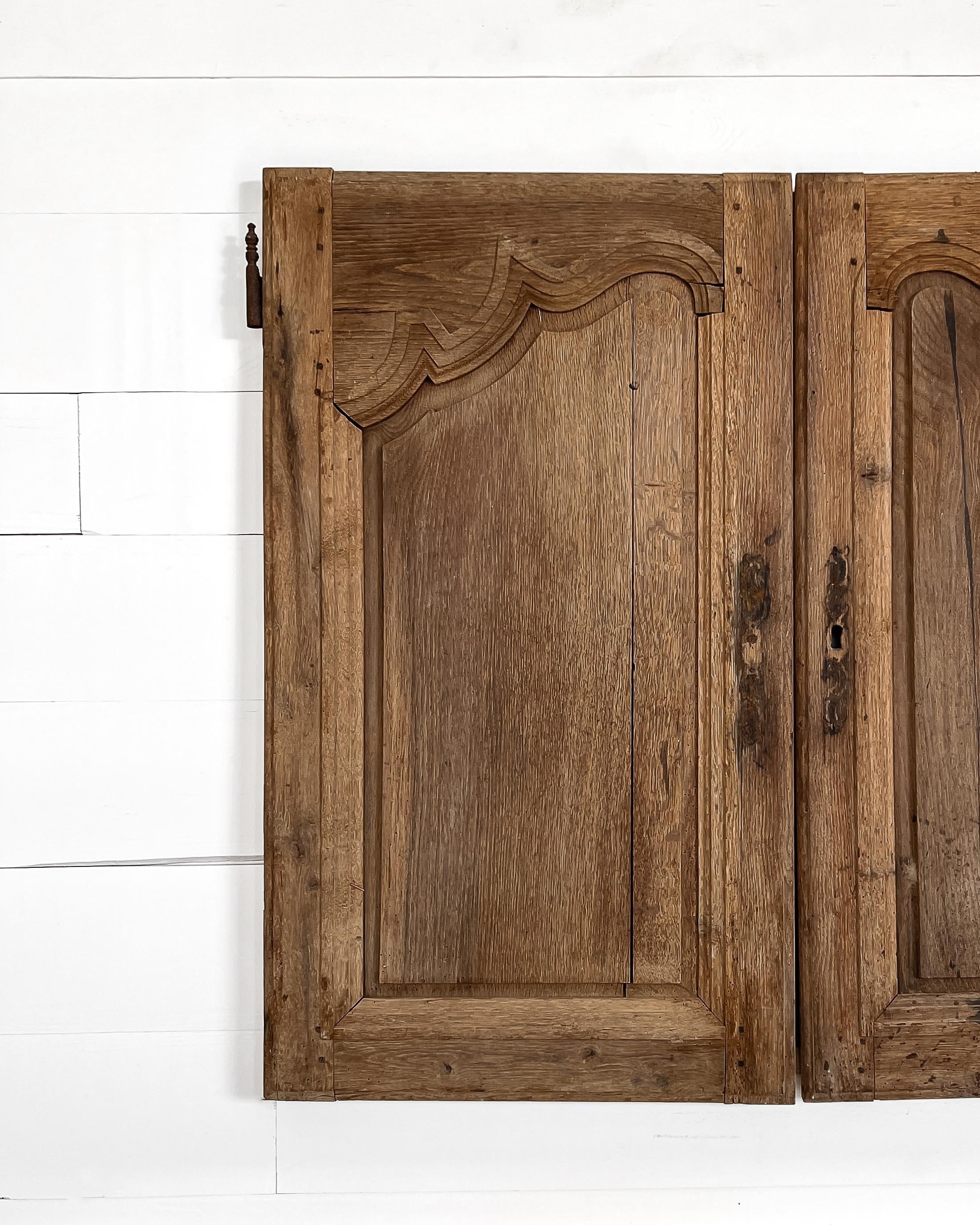 Pair 19th Century French Provincial Natural Oak Cupboard Doors For Sale 2