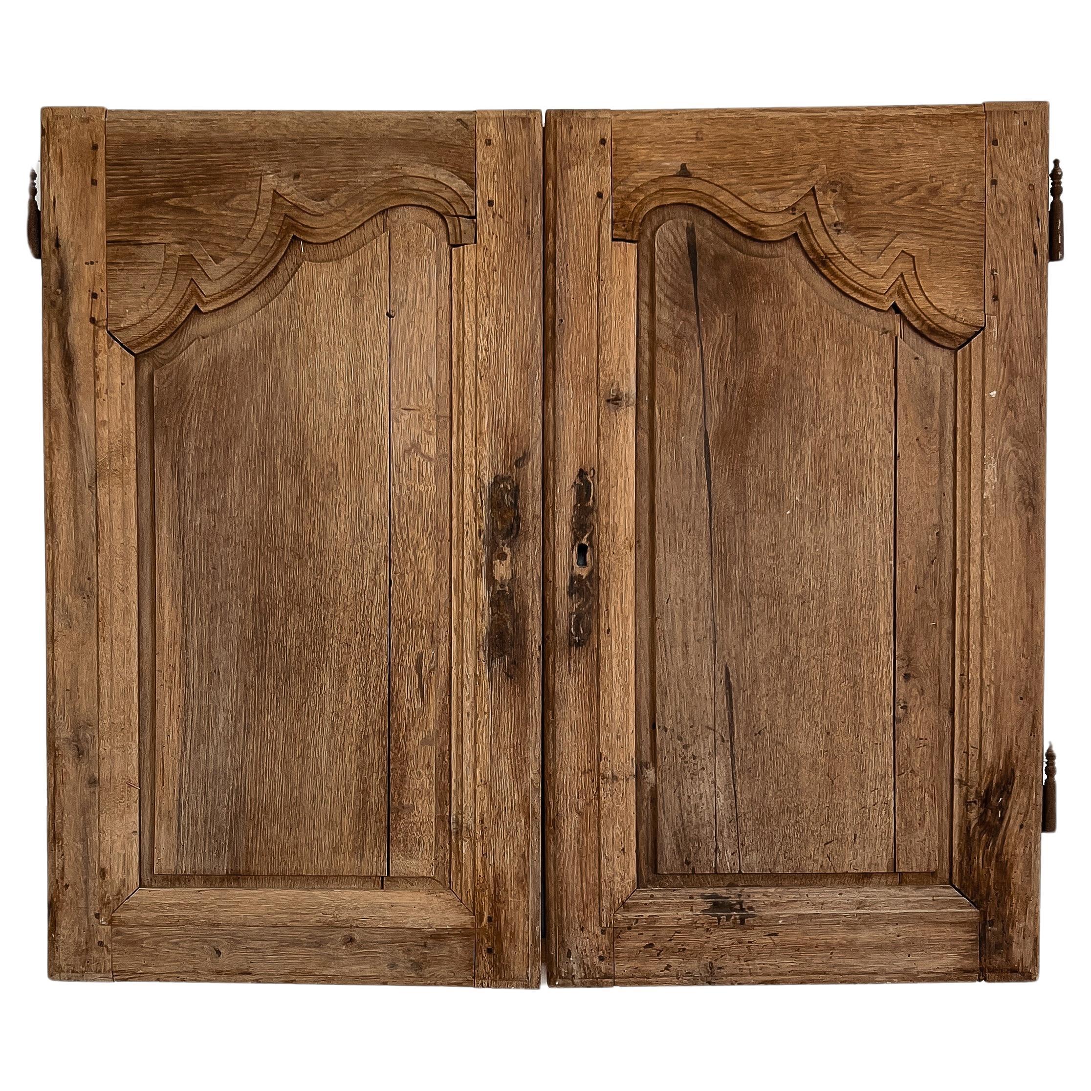 Pair 19th Century French Provincial Natural Oak Cupboard Doors For Sale