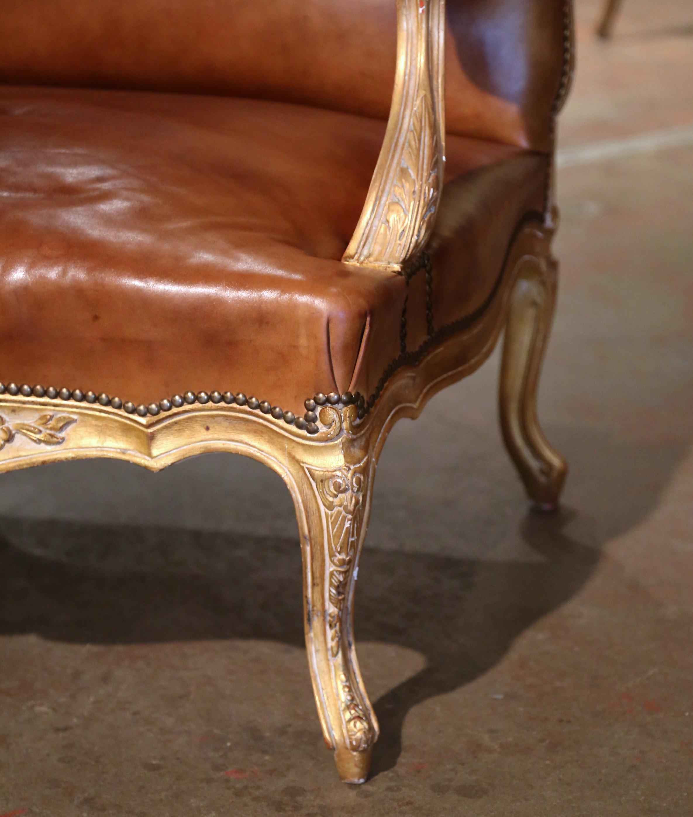 Pair 19th Century French Regence Giltwood & Leather 