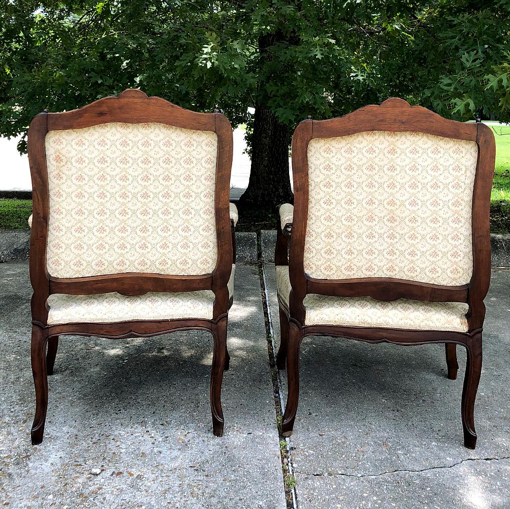 Hand-Carved Pair 19th Century French Regence Walnut Armchairs, Fauteuils For Sale