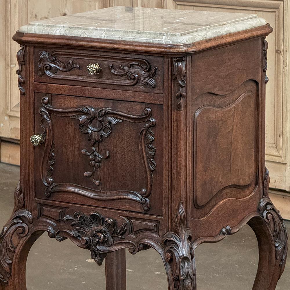 Pair 19th Century French Regence Walnut Marble Top Nightstands For Sale 8