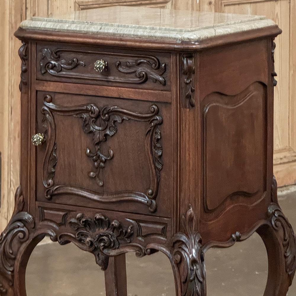 Pair 19th Century French Regence Walnut Marble Top Nightstands For Sale 10