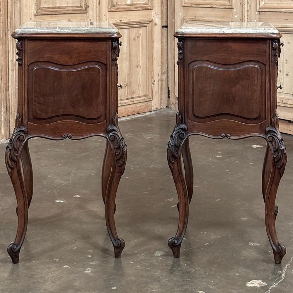 Pair 19th Century French Regence Walnut Marble Top Nightstands For Sale 12
