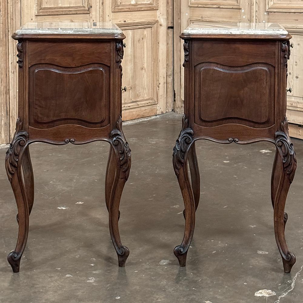 Pair 19th Century French Regence Walnut Marble Top Nightstands For Sale 13