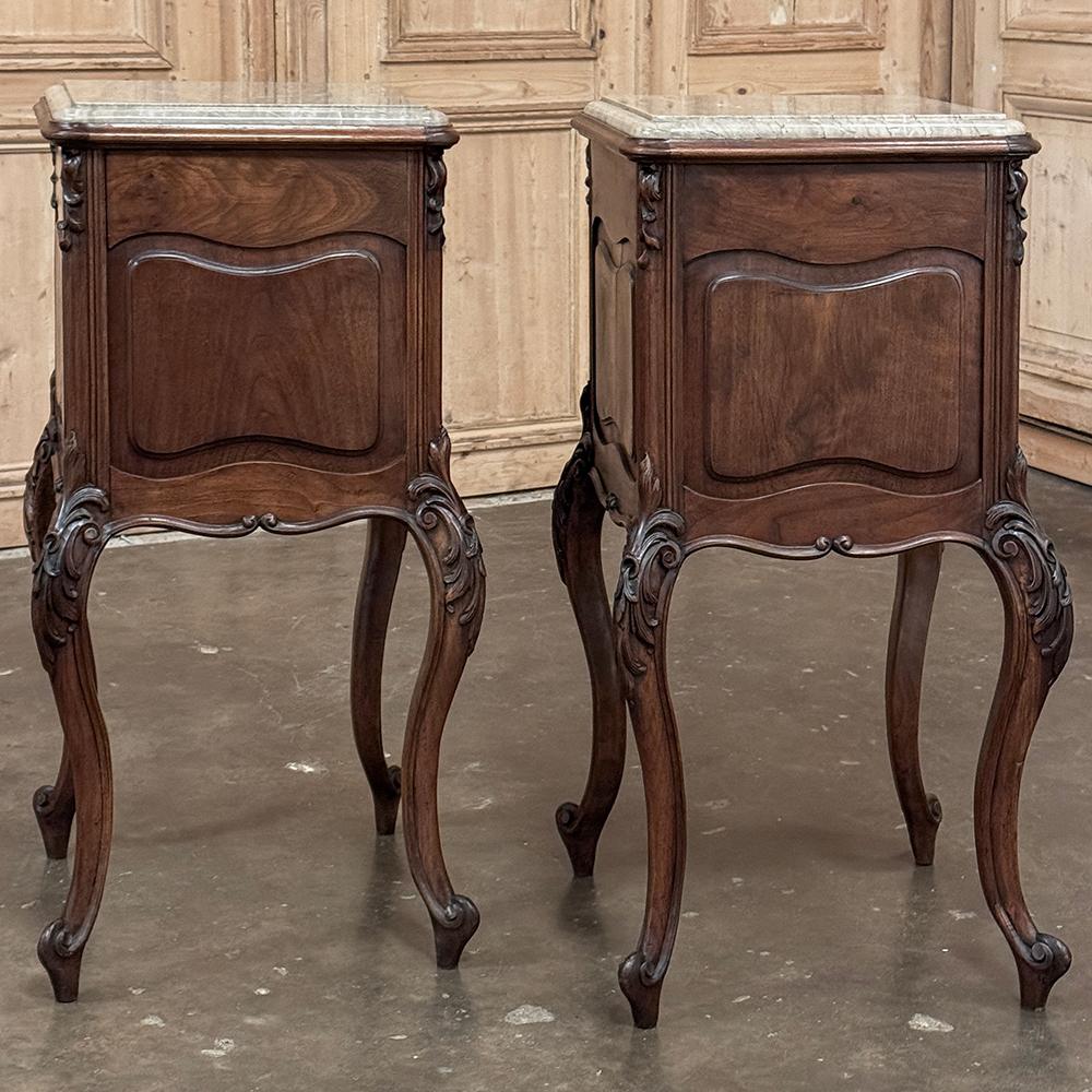 Pair 19th Century French Regence Walnut Marble Top Nightstands For Sale 14