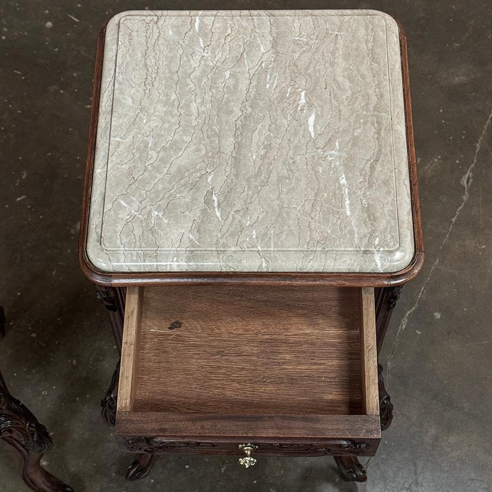 Pair 19th Century French Regence Walnut Marble Top Nightstands For Sale 3