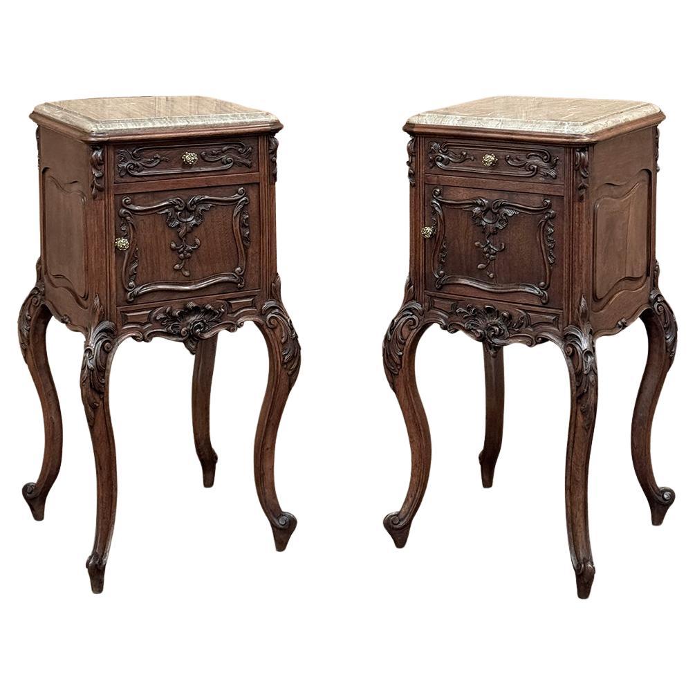 Pair 19th Century French Regence Walnut Marble Top Nightstands For Sale