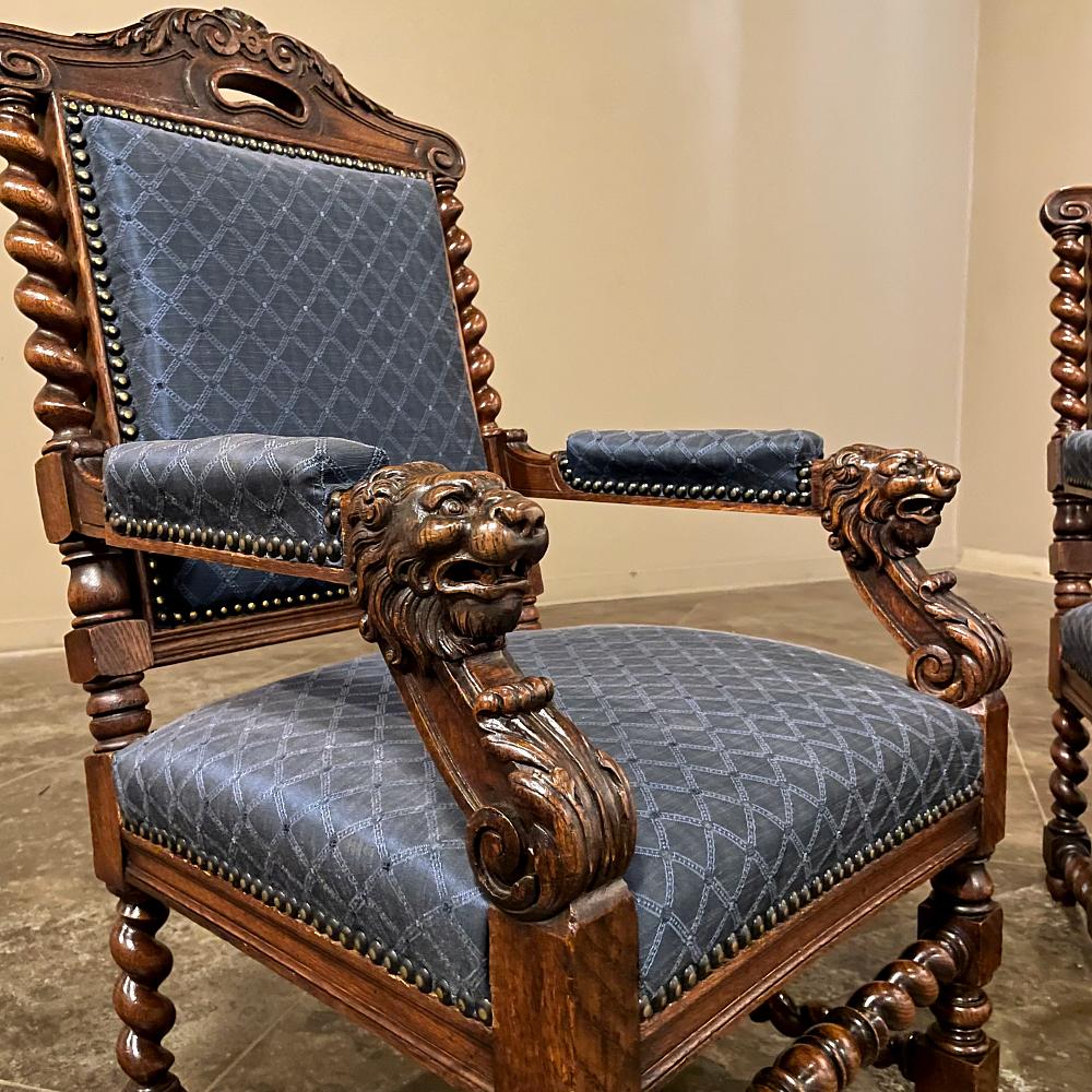 Paire de fauteuils à torsion d'orge French Renaissance du 19ème siècle ~ Fauteuils en vente 7