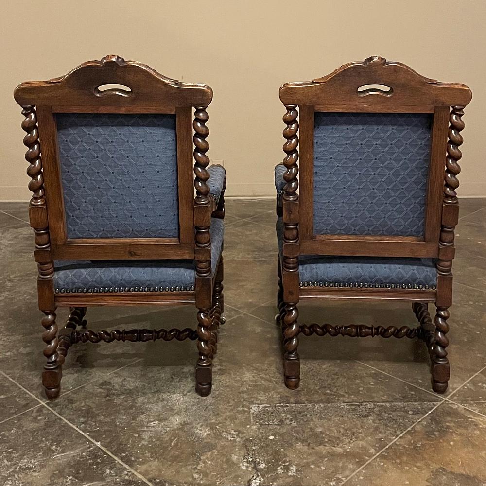 Pair 19th Century French Renaissance Barley Twist Armchairs ~ Fauteuils For Sale 11