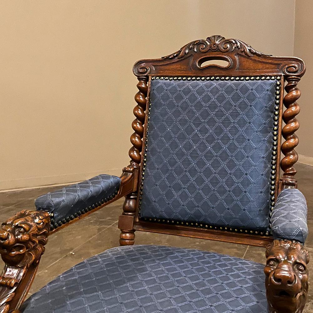 Fin du XIXe siècle Paire de fauteuils à torsion d'orge French Renaissance du 19ème siècle ~ Fauteuils en vente