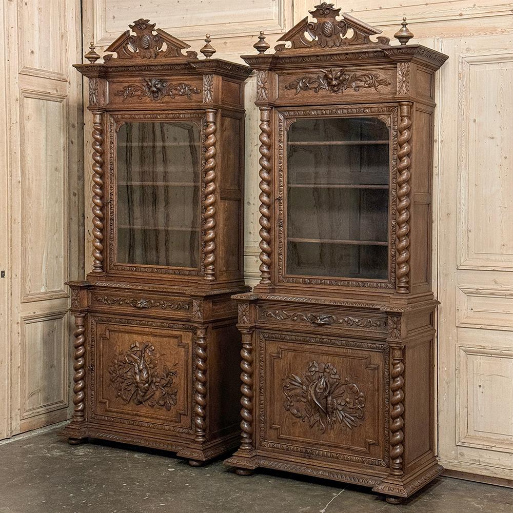 Renaissance Revival Pair 19th Century French Renaissance Carved Bookcases For Sale