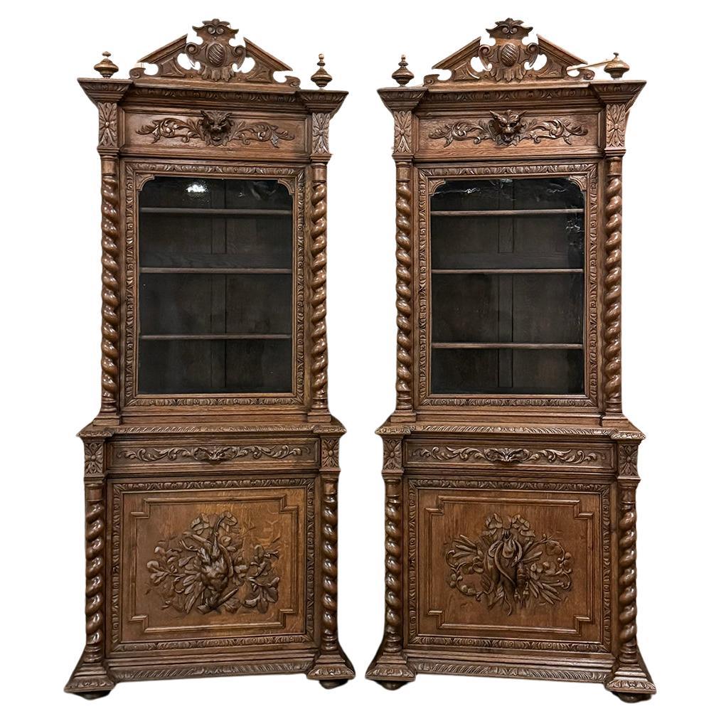 Pair 19th Century French Renaissance Carved Bookcases For Sale