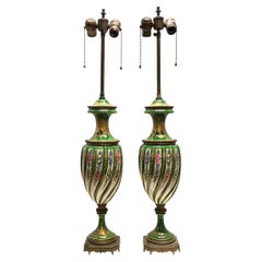 Paar französische Sèvres-Tischlampen mit Blumenmalerei aus Porzellan des 19.