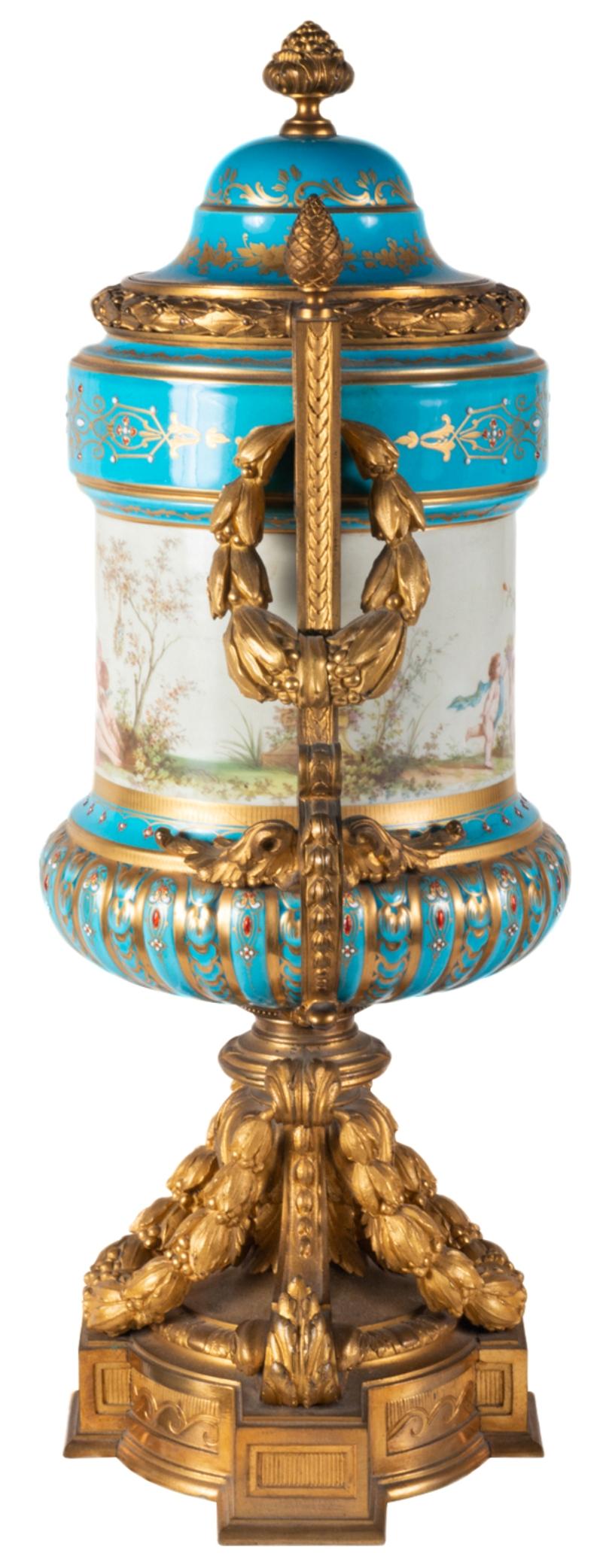 Pair of 19th Century French Sevres Style Lidded Vases 8