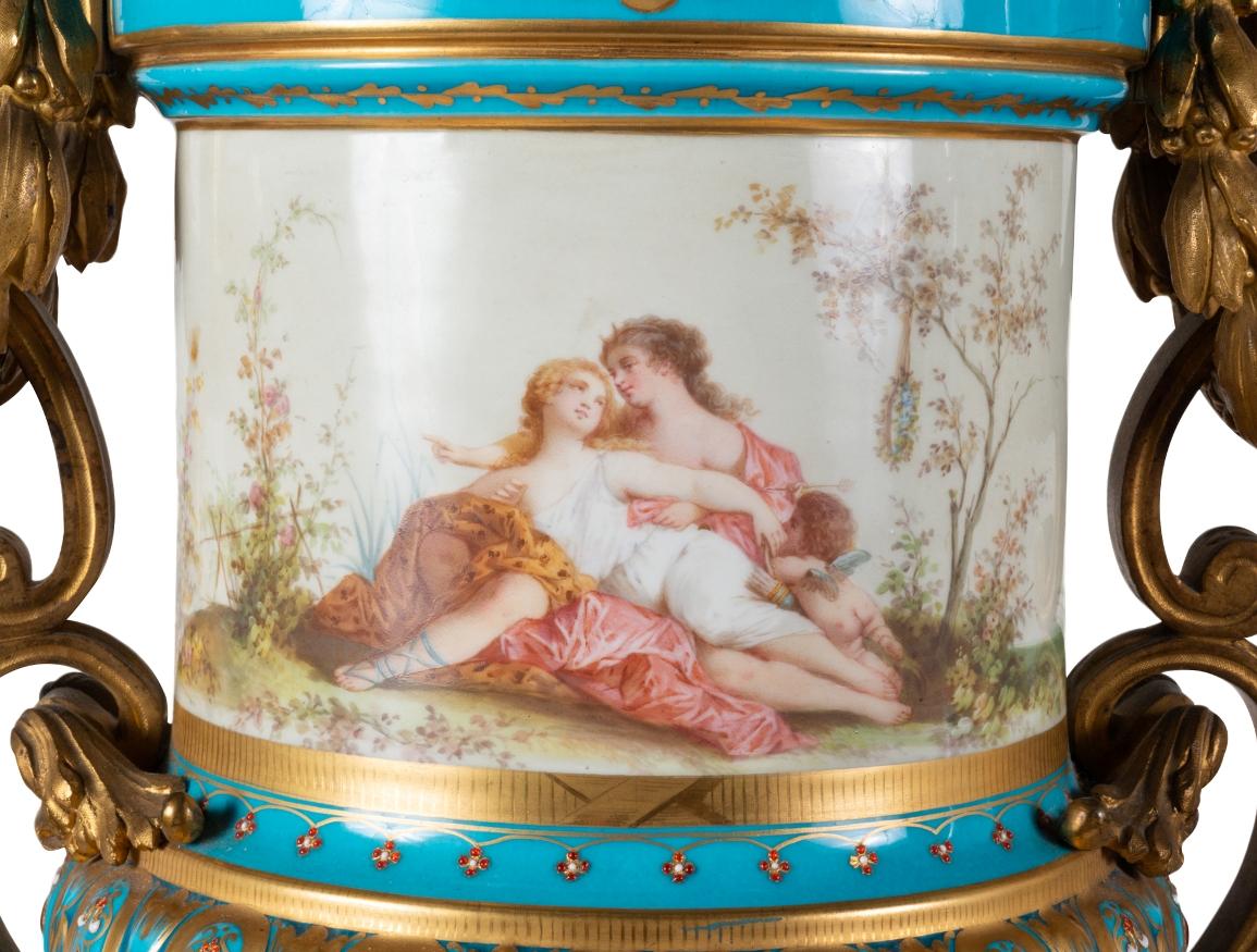 Pair of 19th Century French Sevres Style Lidded Vases 10