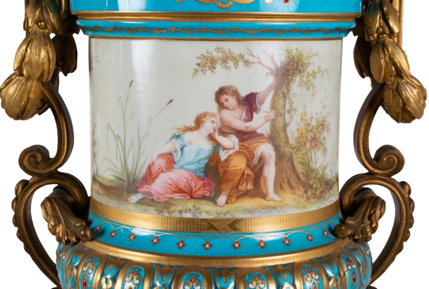 Pair of 19th Century French Sevres Style Lidded Vases 11