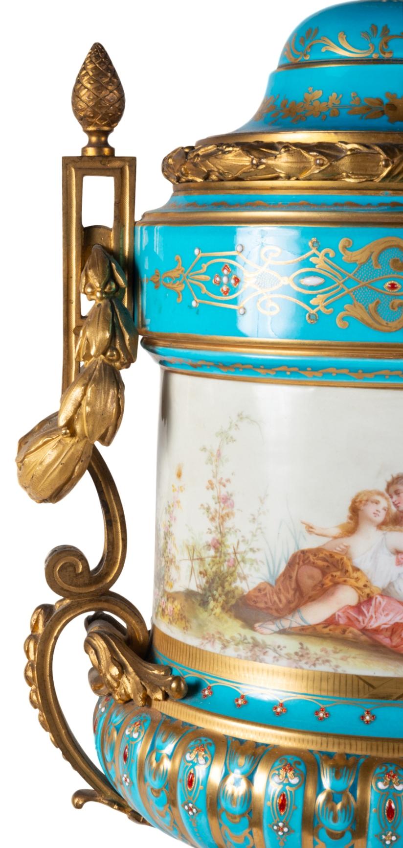 Pair of 19th Century French Sevres Style Lidded Vases 12