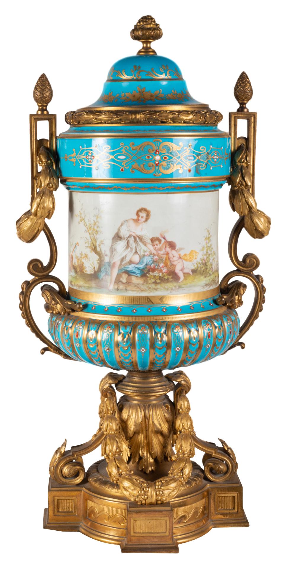 Louis XVI Pair of 19th Century French Sevres Style Lidded Vases