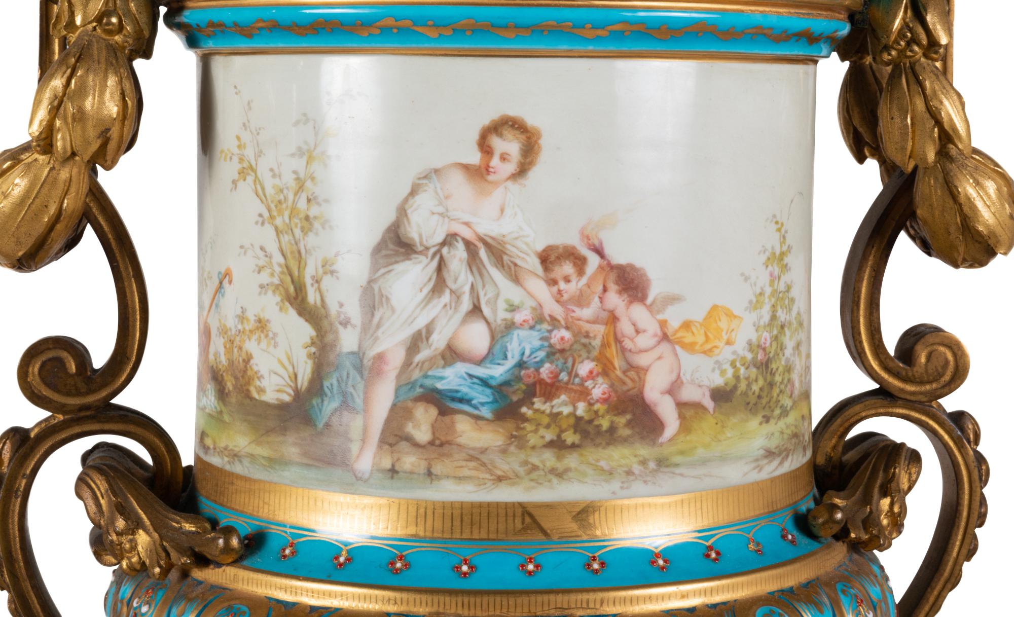 Pair of 19th Century French Sevres Style Lidded Vases In Good Condition In Brighton, Sussex