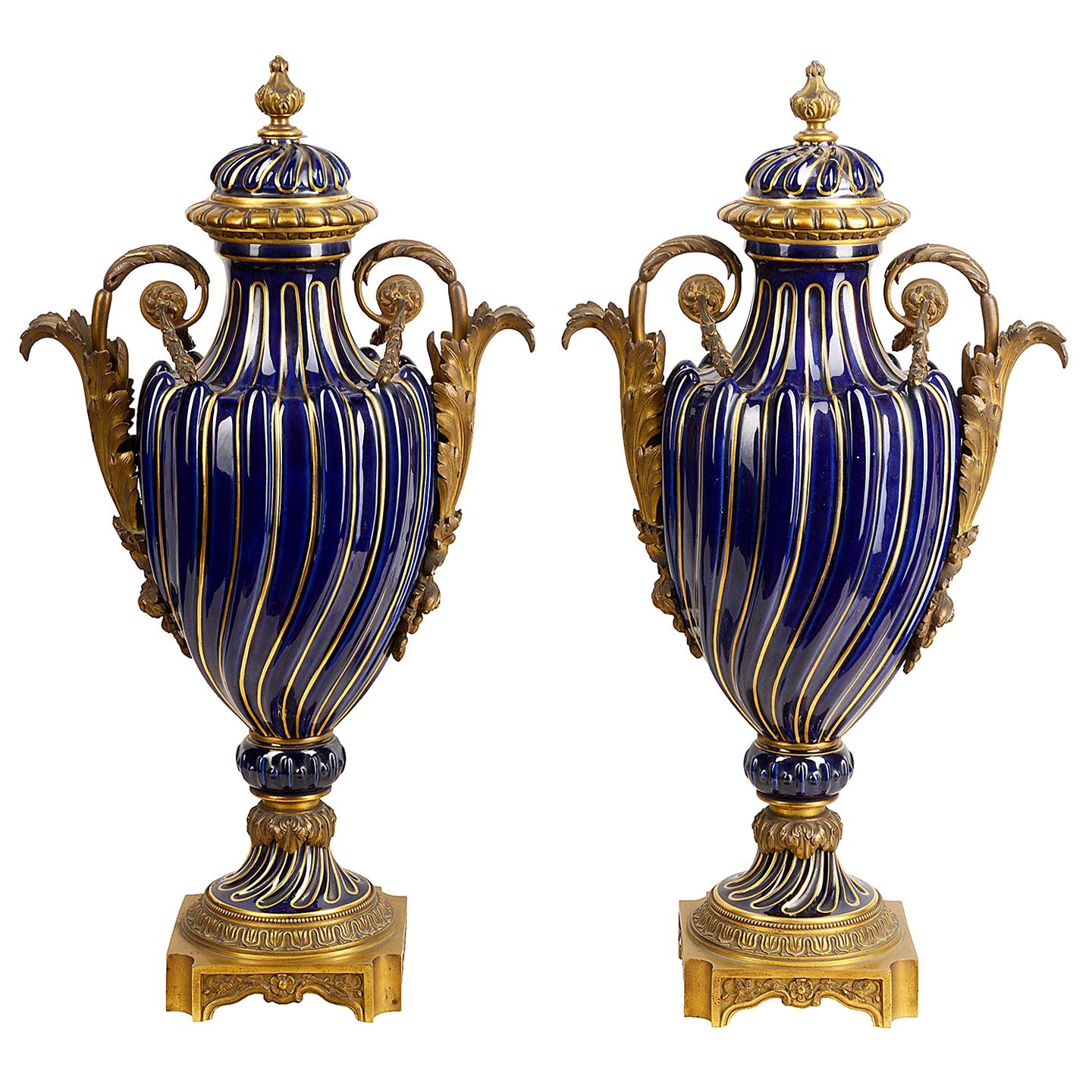 Pair of 19th Century French Sèvres Style Lidded Vases