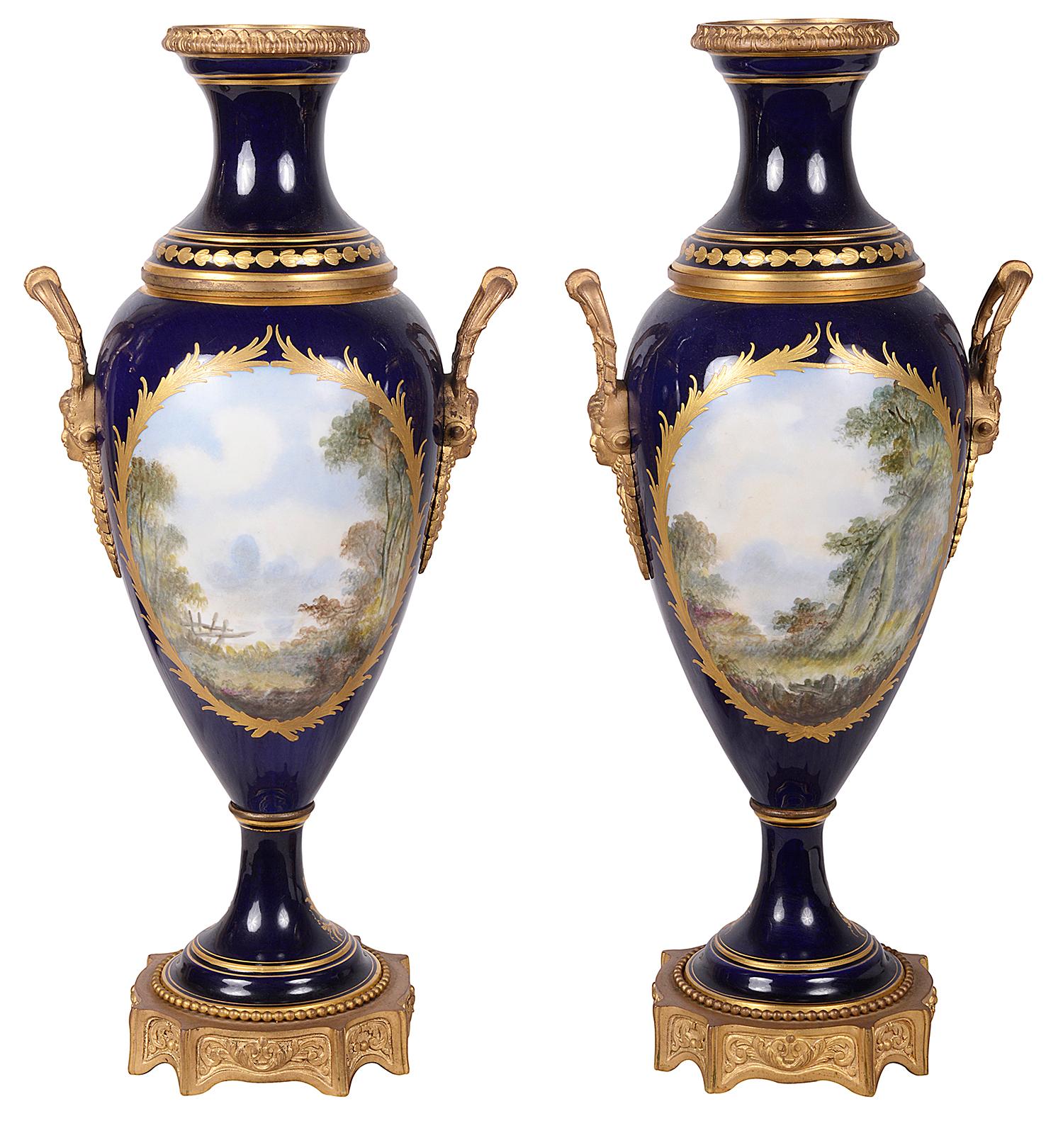 Pair 19th Century French Sevres Style Porcelain Vases For Sale 2