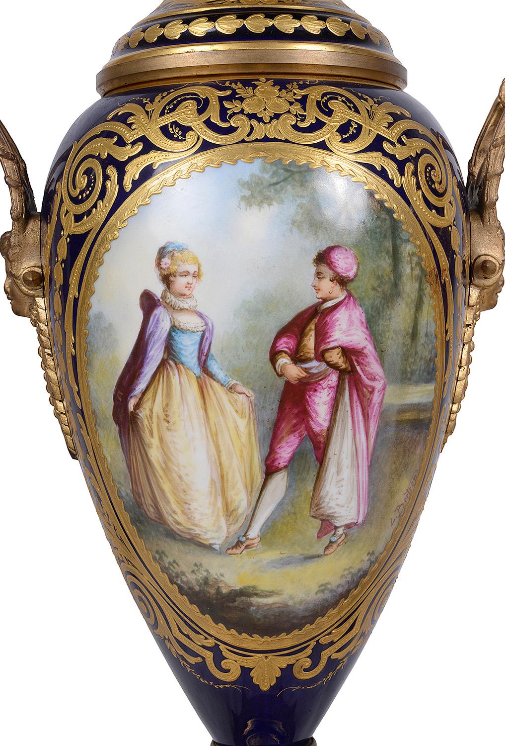 Louis XVI Pair 19th Century French Sevres Style Porcelain Vases For Sale