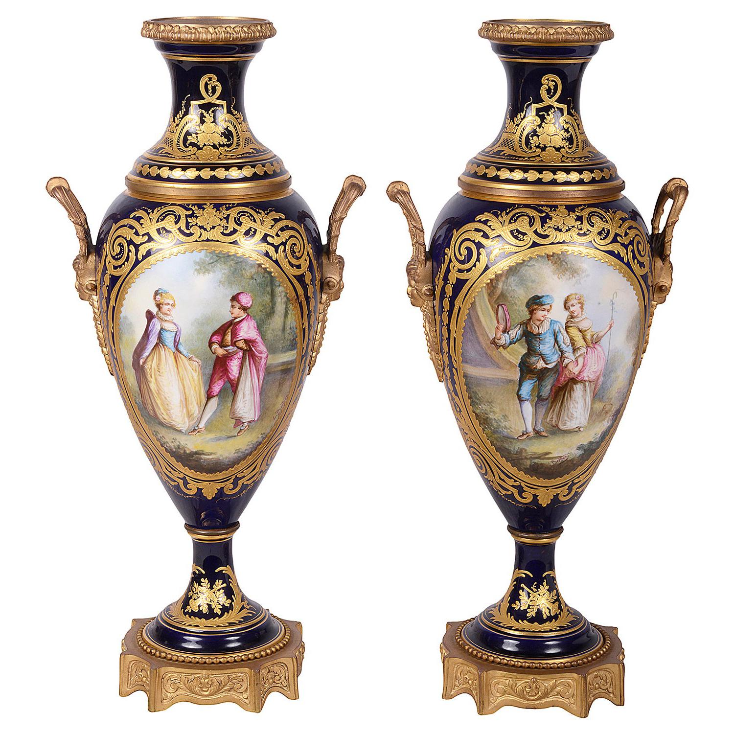 Pair 19th Century French Sevres Style Porcelain Vases For Sale