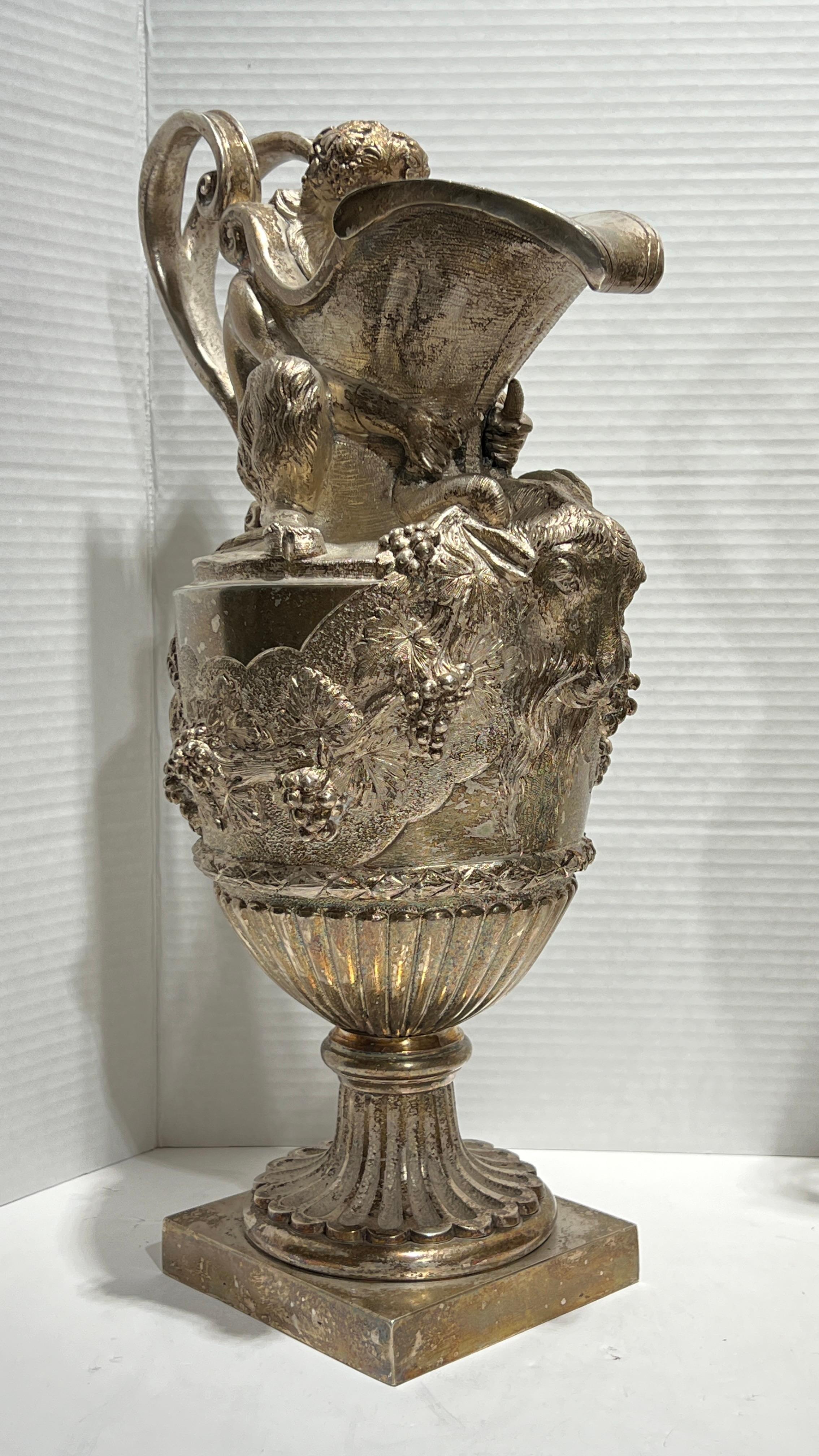Pair 19th Century French Silvered Bronze Ewer Form Vases in Louis XVI Style For Sale 16