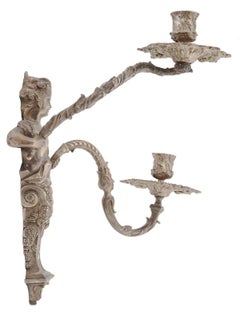 Pair 19th Century French Silvered Bronze Sconces Style of Andre Charles Boulle