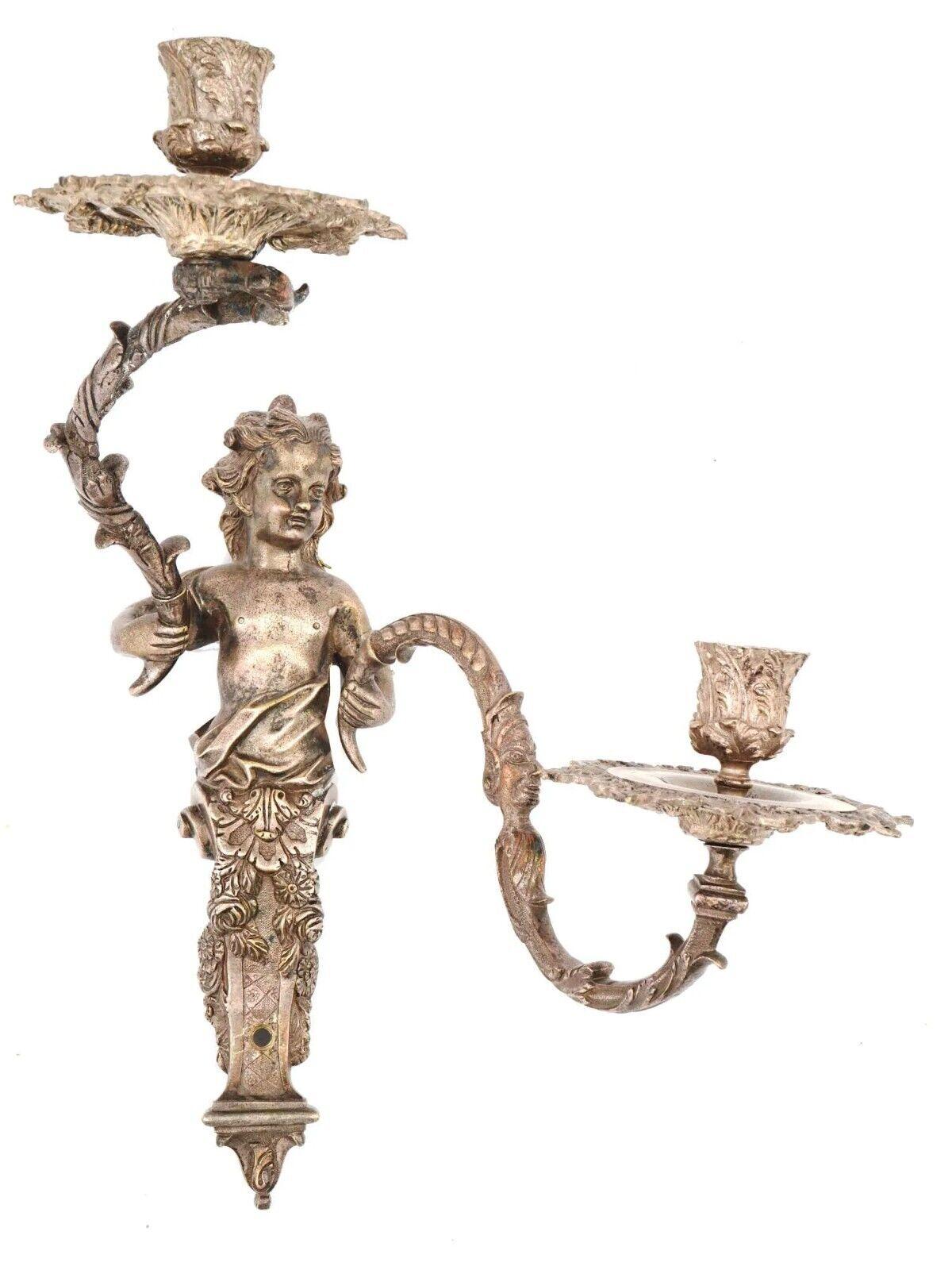 Louis XIV Pair 19th Century French Silvered Bronze Sconces Style of Andre Charles Boulle For Sale