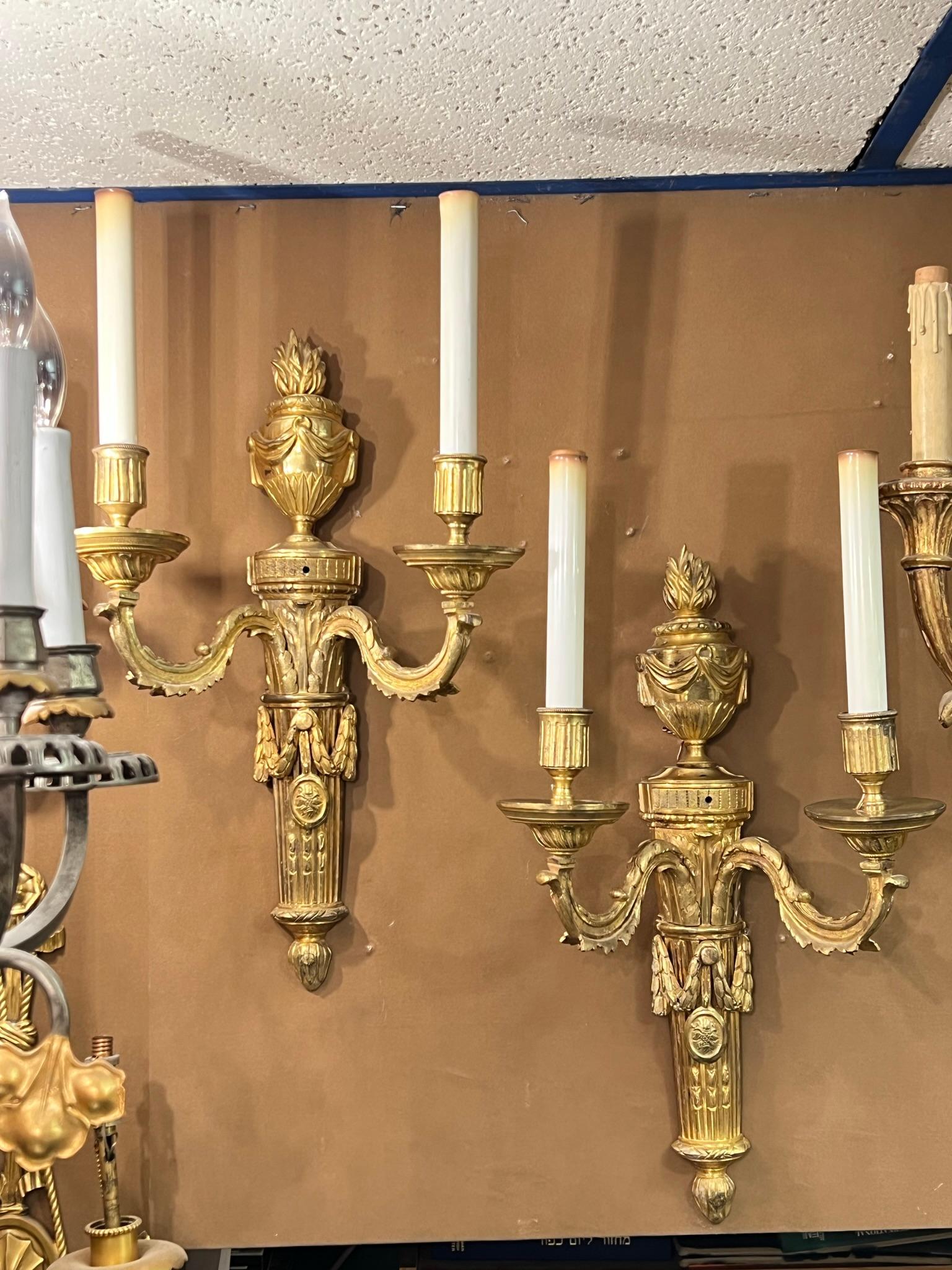 Pair 19th Century French Torch Form Two-Light Sconces in Louis XVI Style For Sale 8