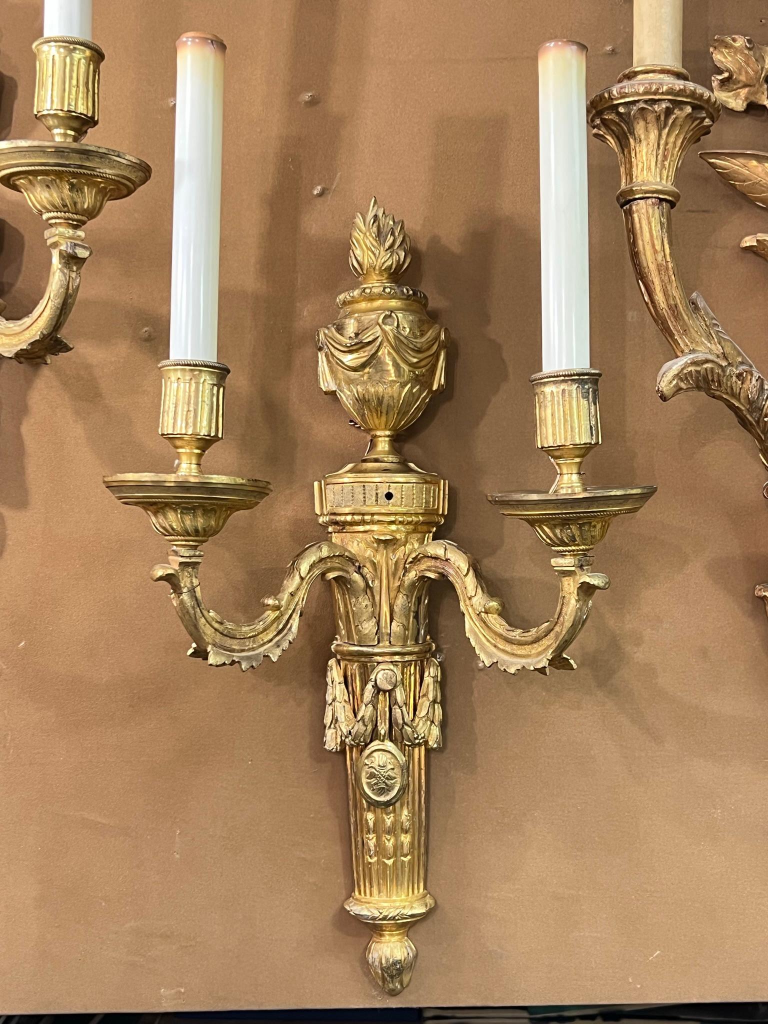 Pair 19th Century French Torch Form Two-Light Sconces in Louis XVI Style For Sale 9