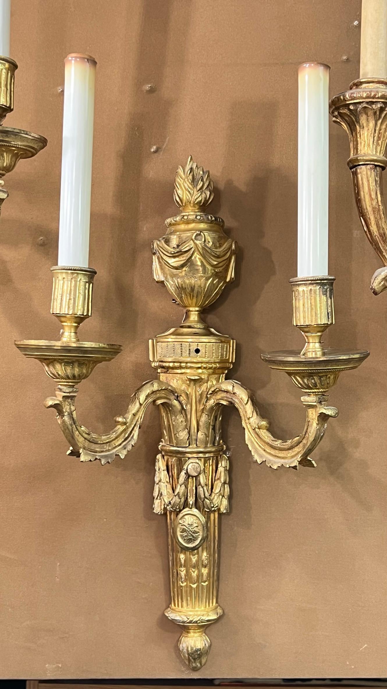 Pair 19th Century French Torch Form Two-Light Sconces in Louis XVI Style For Sale 10
