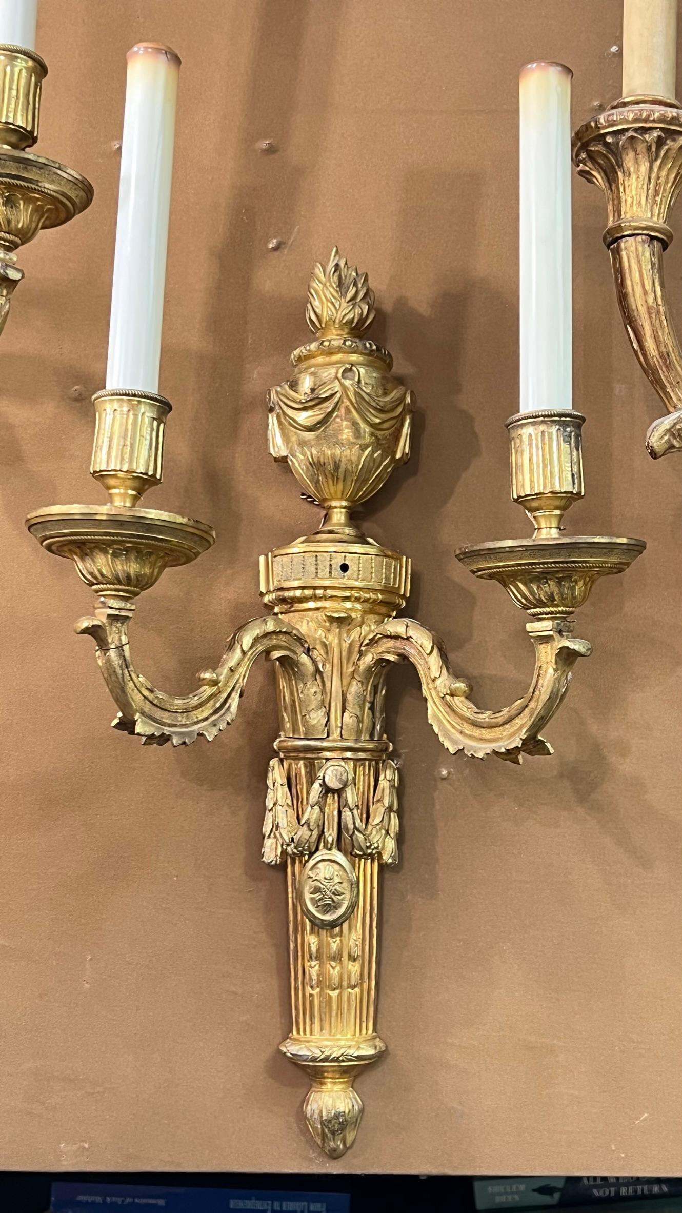 Pair 19th Century French Torch Form Two-Light Sconces in Louis XVI Style For Sale 11