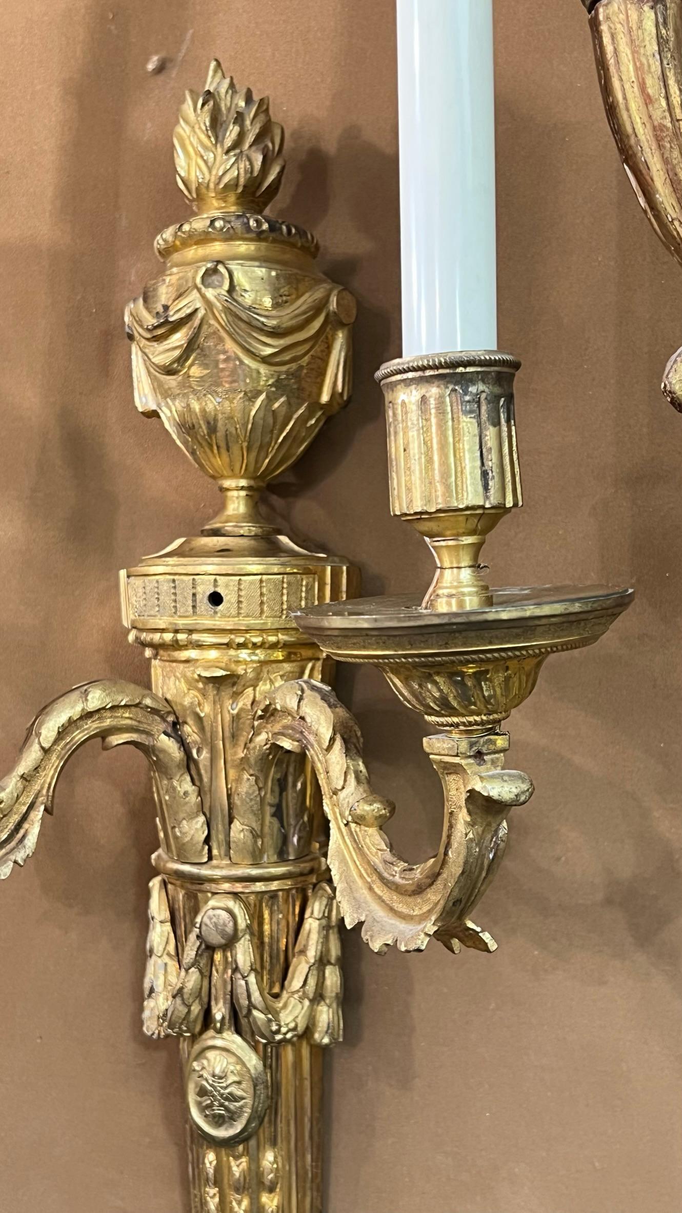 Pair 19th Century French Torch Form Two-Light Sconces in Louis XVI Style For Sale 12