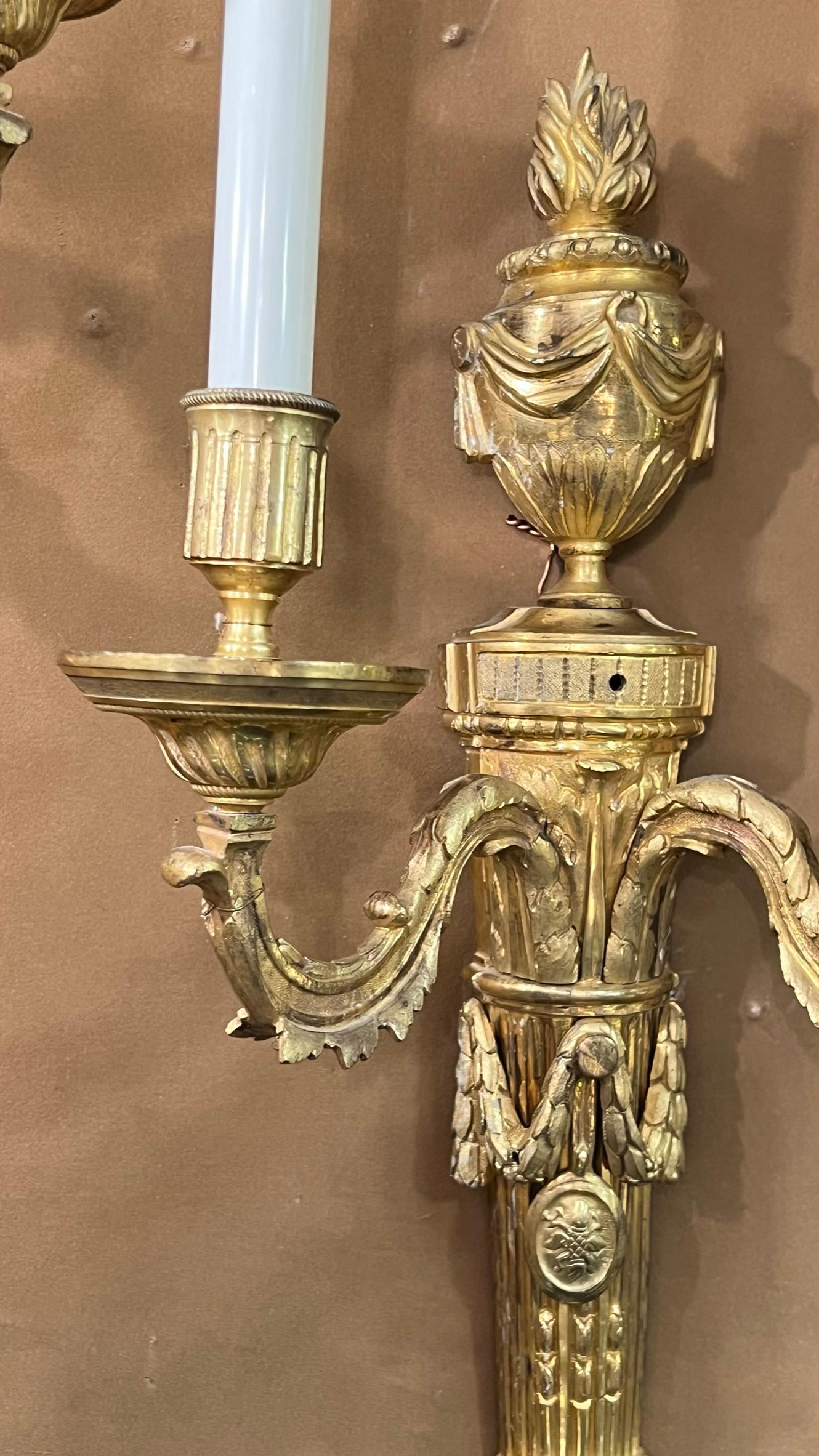 Pair 19th Century French Torch Form Two-Light Sconces in Louis XVI Style For Sale 4