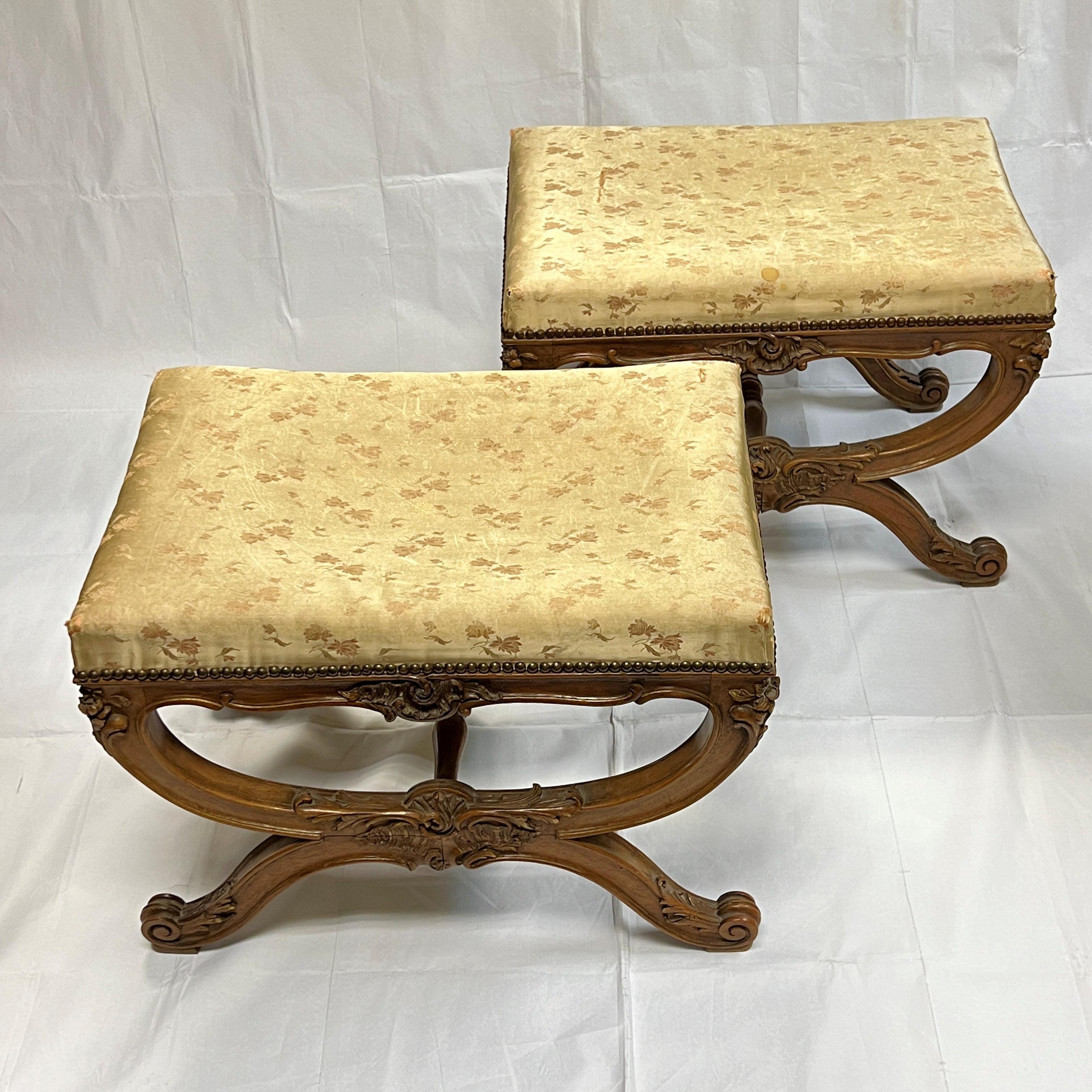 Pair 19th century French Upholstered Footstools in the Louis XV Style In Good Condition In New York, NY