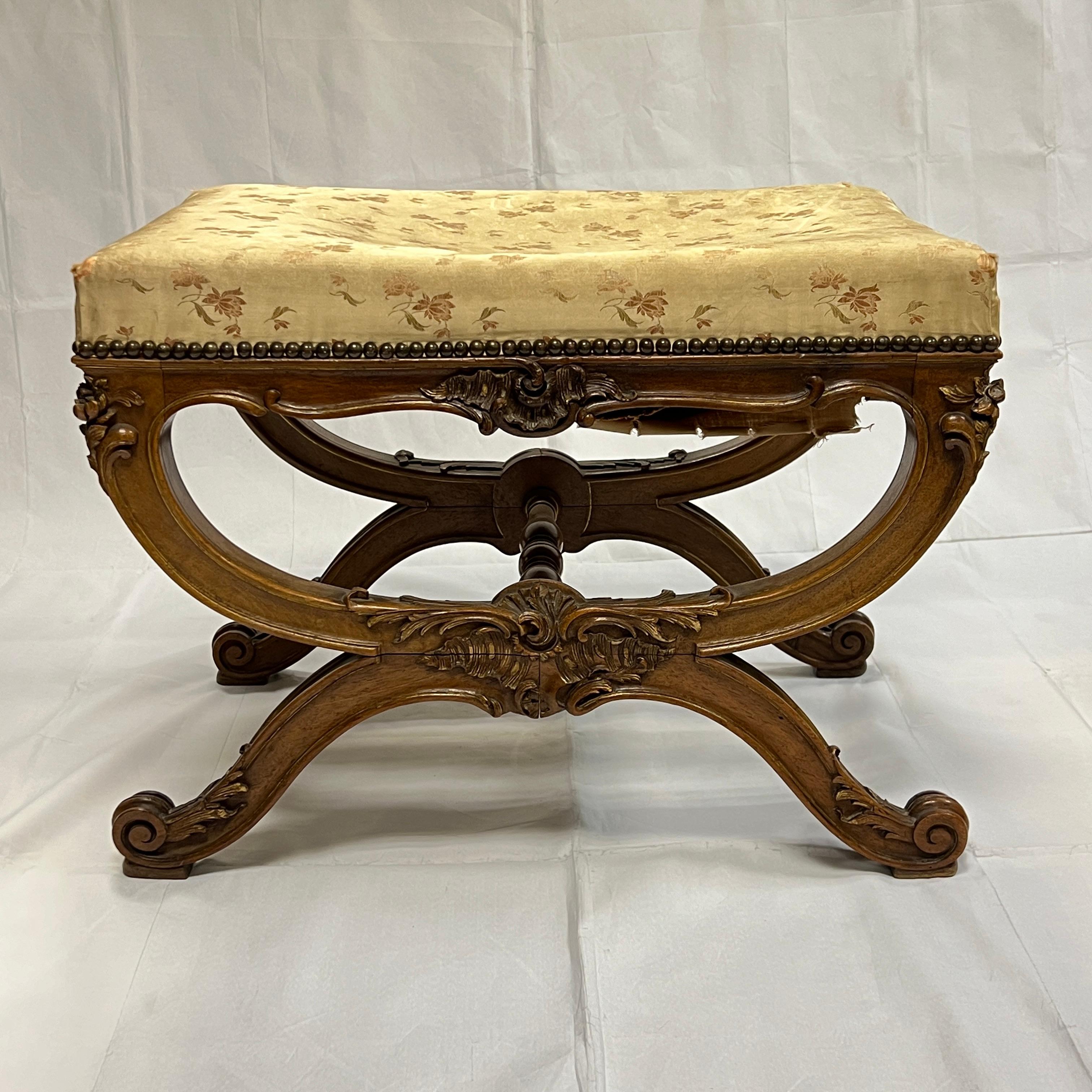 Oak Pair 19th century French Upholstered Footstools in the Louis XV Style