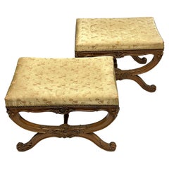Pair 19th century French Upholstered Footstools in the Louis XV Style