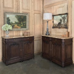 Pair of 19th Century French Walnut Louis XIV Marble-Top Buffets