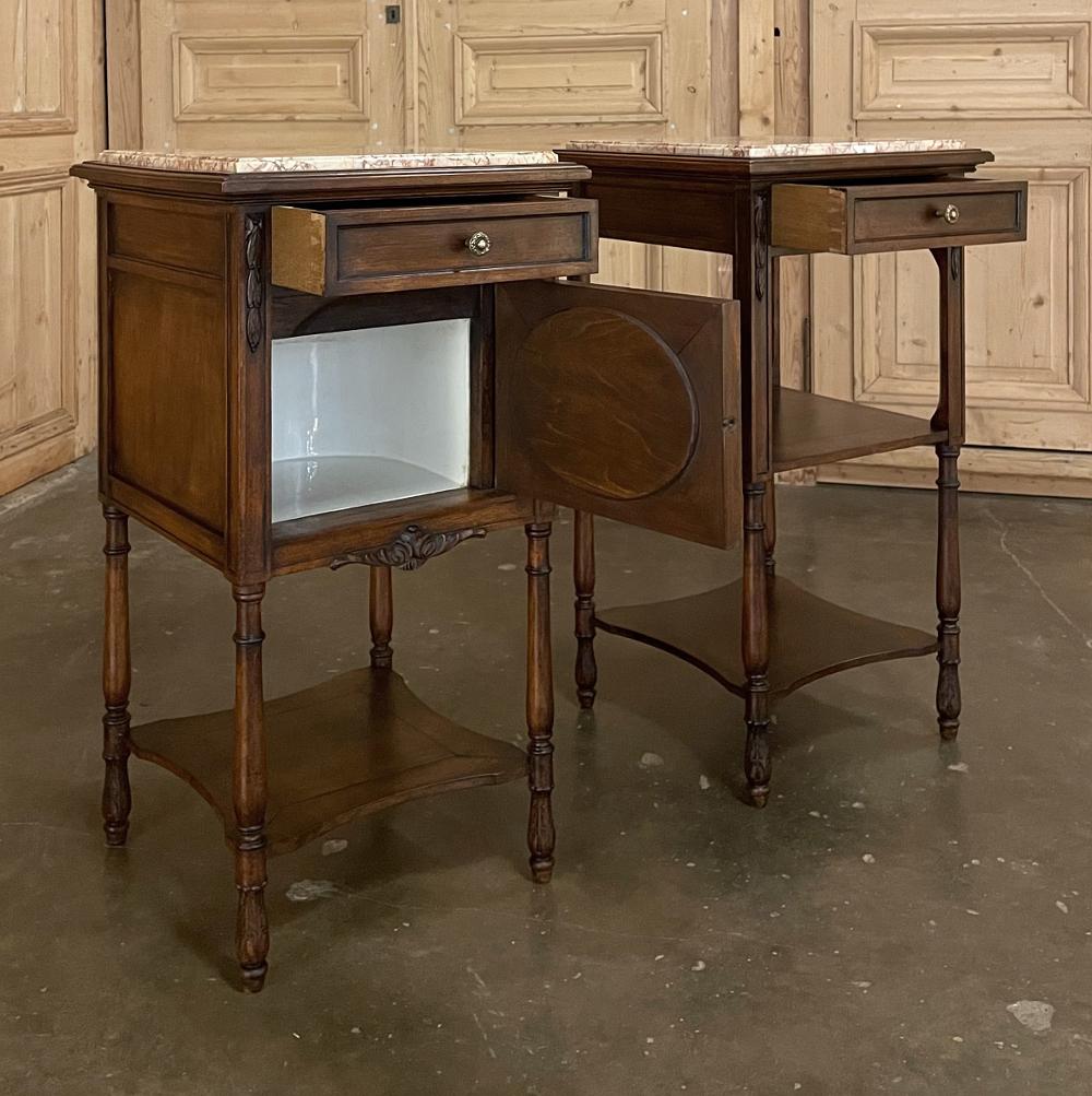 Hand-Crafted Pair 19th Century French Walnut Neoclassical Nightstands, ca. 1890