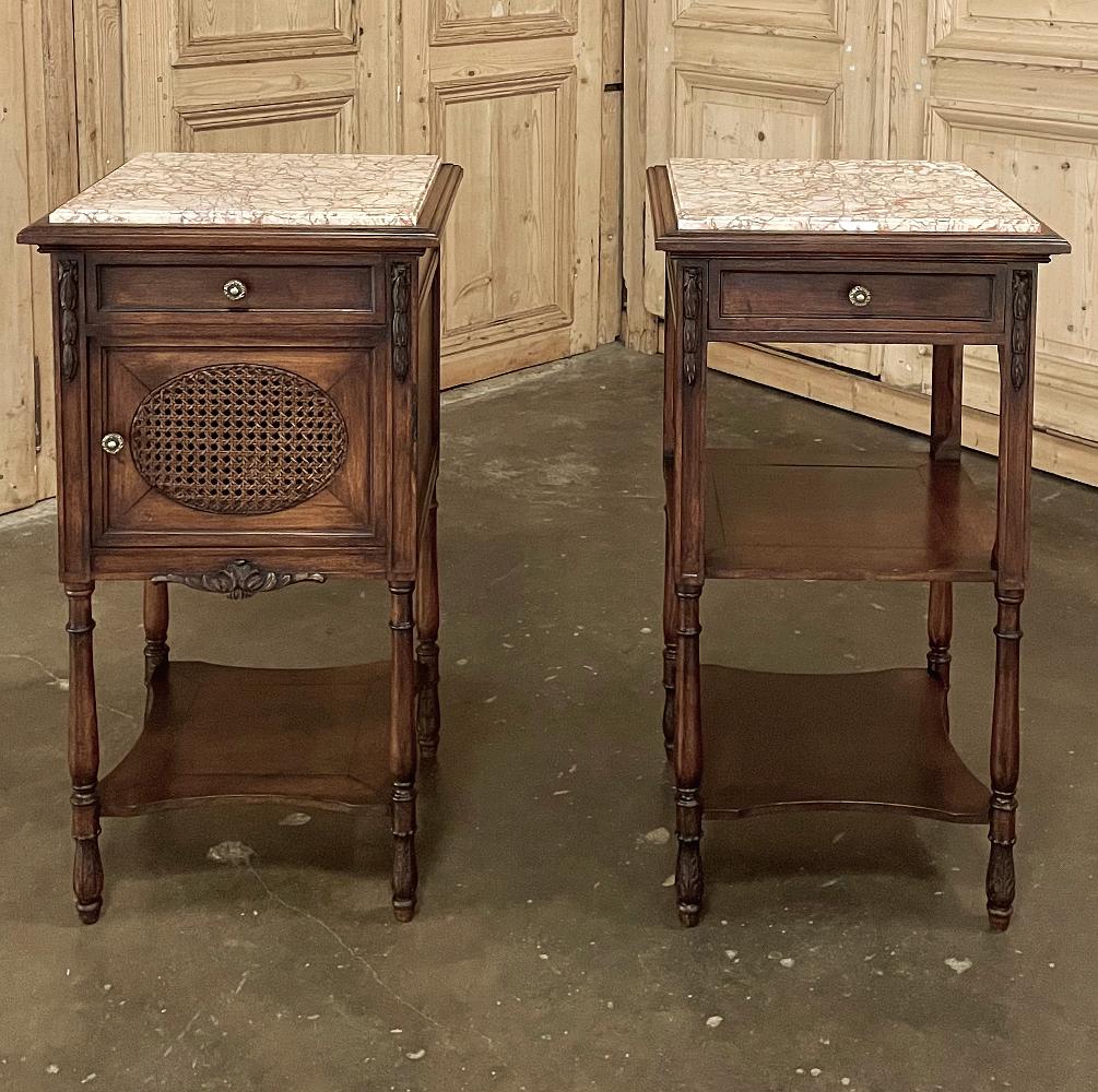 Pair 19th Century French Walnut Neoclassical Nightstands, ca. 1890 In Good Condition In Dallas, TX