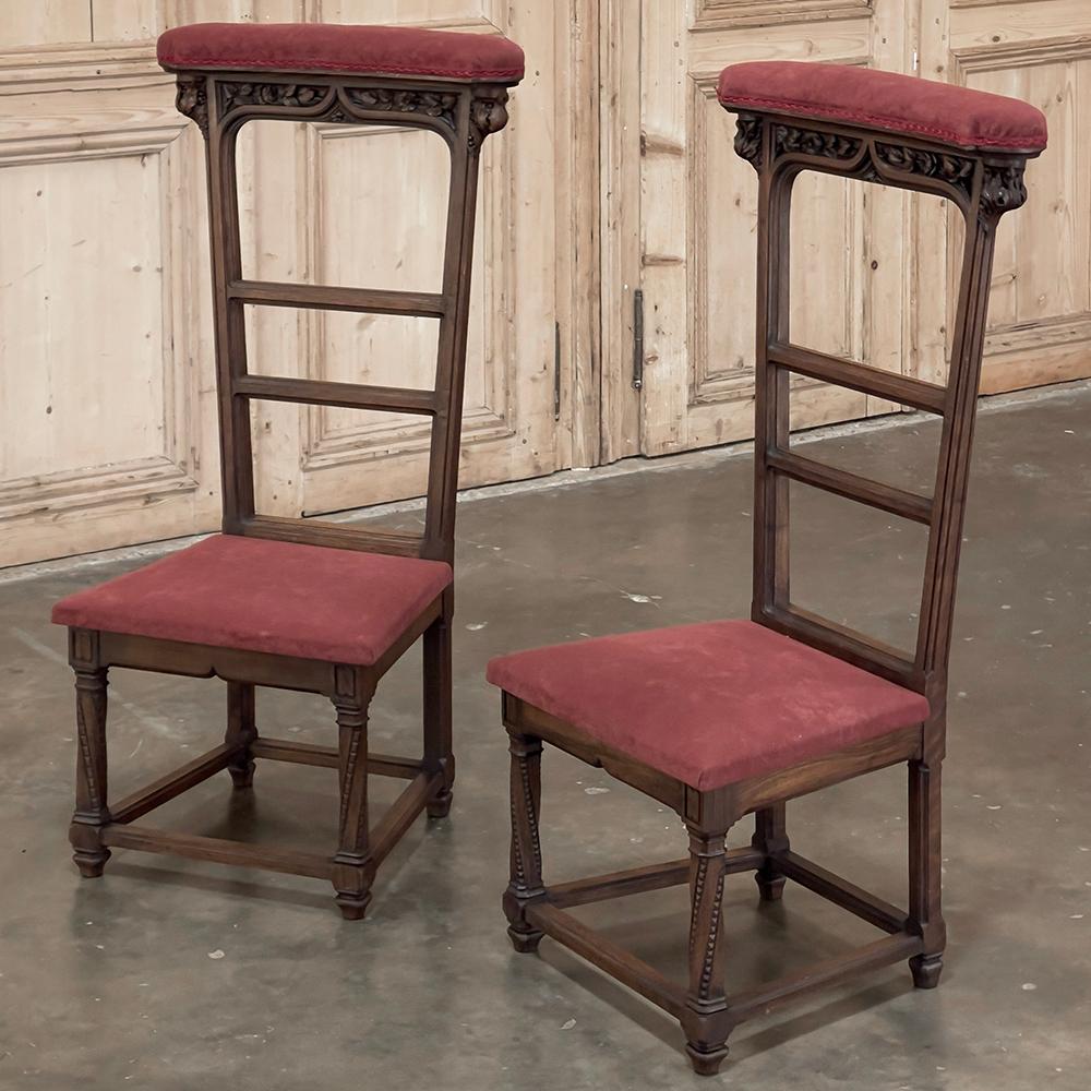 Hand-Carved Pair 19th Century French Walnut Neogothic Prayer Kneelers For Sale